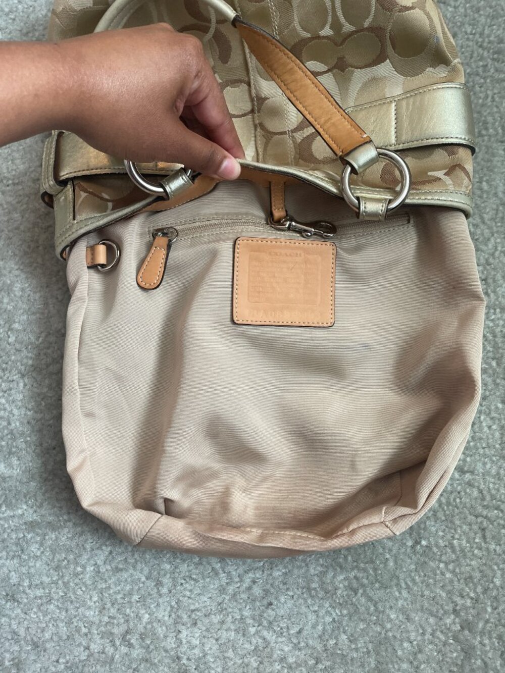 Vintage Coach Y2K Tan/Silver Optic Signature Canvas Tote Shoulder Bag 0498 💿 - Picture 13 of 16